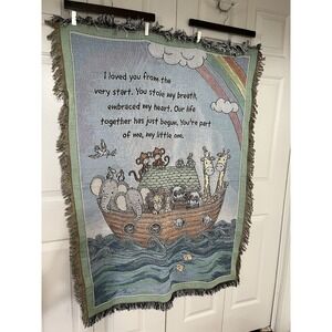 Noah's Ark Animals‎ Rainbow Sunshine Clouds Tapestry Blanket EUC